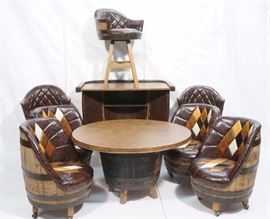 Lot 759 9pc Rustic Barrel Game Room Set. Table  4 chairs