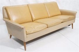 Lot 765 Mid Century Dux Style Leather Sofa Couch Wood Peg