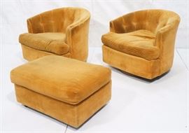 Lot 766 3pc Modern Swivel Barrel Back Chairs  Ottoman. W