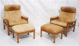 Lot 767 4pc Danish Modern Teak Leather Lounge Chair Recli