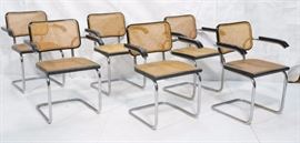 Lot 769 Set 6 KNOLL Style Chrome, Cane  Wood Chairs. Bla