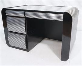 Lot 782 Modernist Laminate Desk Silver Thin Slat Sides. R