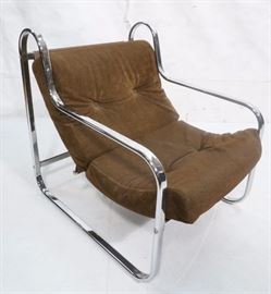 Lot 808 70s Modern Chrome Sling Lounge Chair. Rolled met