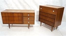 Lot 835 2pc American Modern Walnut Dresser. 4 drawer ches