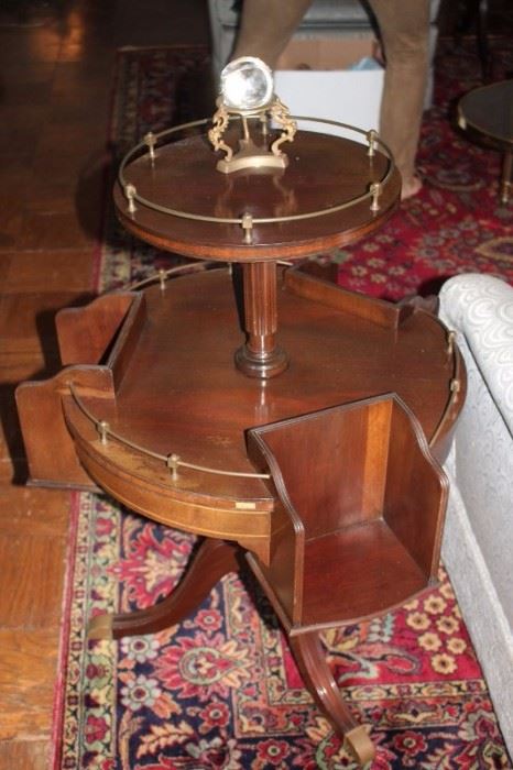 2 Tiered, Mid-Century, Round Pedestal Side Table 