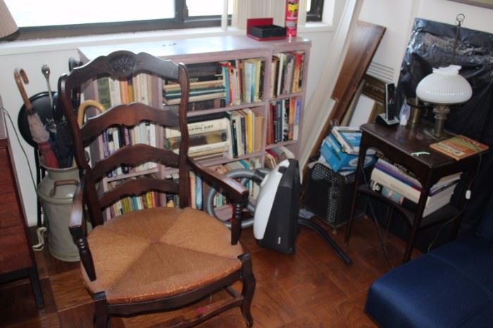 Vintage Caned Chair, Books, Side Table and Lamp