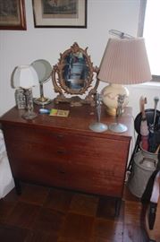 Cabinet, Candlesticks and Lamp, Dresser with Candelsticks , Lamps and Mirror