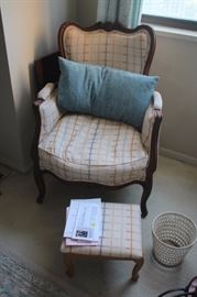Easy Chair and Ottoman with Blue Pillow