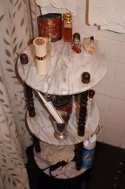 3 Tier Marble Table  and Perfume Bottles