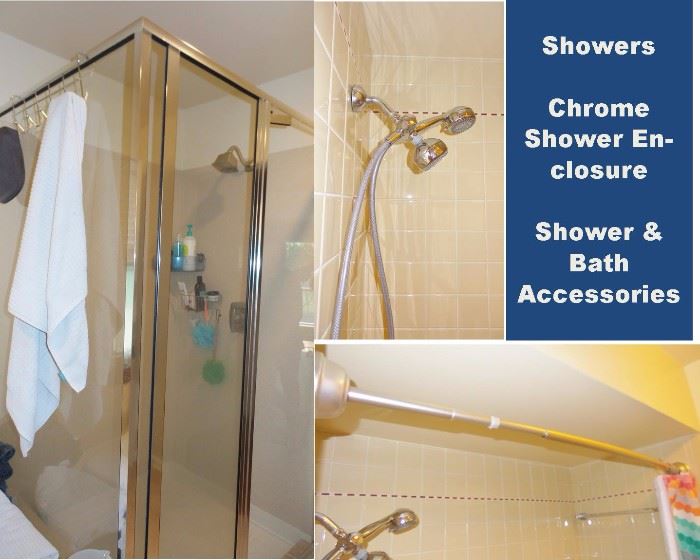 Bath Shower - Nichol glass shower enclosure, shower rods and shower heads