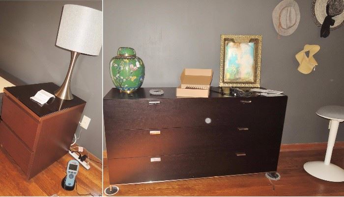 cantoni dresser.  Two side tables.  Lamps and decor