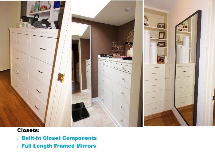 Closet systems with built in dressers.  Many huge mirrors