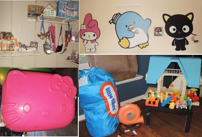 Hello Kitty, Play houses, doll houses, bounce house.  Kids Luggage