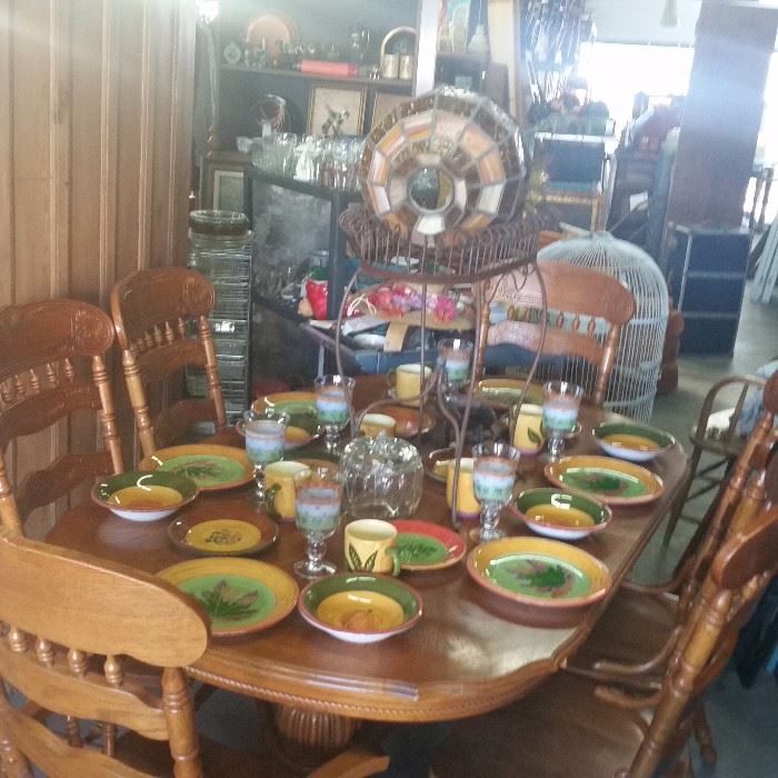 Beautiful Dining Table and 6 Matching  Chair Set
Holiday Dishes 
Hanging Glass Lamp Shades