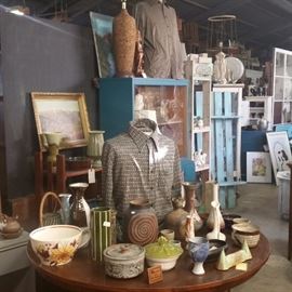 Pottery and Ceramic on a Spider Legg Table ... a Cork Lamp