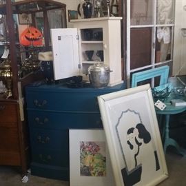 Dark Blue Dresser
Singed Litho Art
Wall Cabinet 
Jack ... available Nov 1