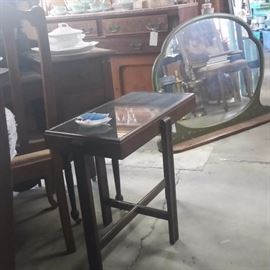 Leg in the Middle ... Off the End ... End Table with Glass Top
Mantle  Mirror
Vintage Side Board with Marbe Top