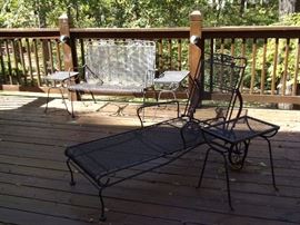Wrought iron love seat, chaise and 3 end tables