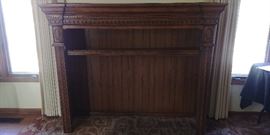 Large beautiful wood piece could be fireplace mantle, top of buffet or bar