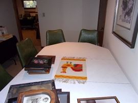 Vintage table formica top with 6 green chairs