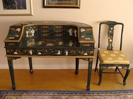 Wonderful Asian painted desk and matching chair
