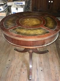 Vintage leather top drum table 