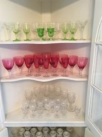 Wonderful antique glassware--cranberry, vaseline glass, and also cut crystal.