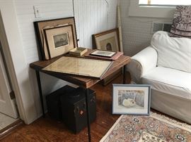 A couch and curiosities to examine.  What's in the box under the table?