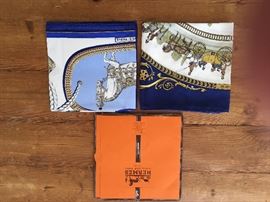 Hermes scarves--one barely worn and the other new in package.