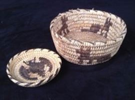  Papago Basketry Plaque And Bowl 