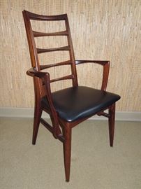 BAT:  "Lis" Danish rosewood ladder-back armchair designed by Niels Koefoed for Koefoed Hornslet.  Fine original condition w leather seat.  