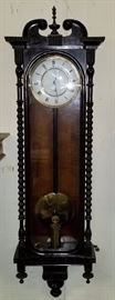 BAT:  Single weight Vienna regulator with drawn rosewood case and full turned columns.  Circa 1870.  Running order.