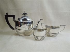 BAT:  Fine late 19th century American sterling silver teapot and matching creamer & sugar bowl in the Regency style by Whiting Mfg. of New York.  18.0 ozt
