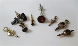 BAT:  Choice selection of 9, 14 & 18 karat gold and gemstone mounted Victorian pocket watch keys.