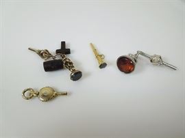 BAT:  Choice selection of 9, 14 & 18 karat gold and gemstone mounted Victorian pocket watch keys.