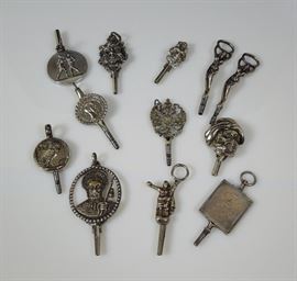 BAT:  Small sampling of Barbara Tomsky's huge collection of antique sterling silver pocket watch keys.  