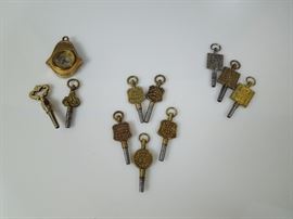 BAT:   Small sampling of Barbara Tomsky's huge collection of English brass pocket watch keys advertising the jeweler.   Late 19th to early 20th century.  