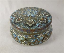 CW:  French(?) champleve bronze box with domed lid.  Circa 1900.   Superb workmanship, fine condition.  5.25" diameter x 2.8" high  
