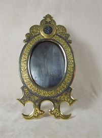 CW:  Exceptionally fine and rare Mughal style polished steel picture frame  - gold and silver inlaid with elaborately hand engraved/chased decor.  Circa 1890.  