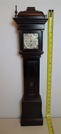 BAT:   Rare miniature George II style longcase clock with black lacquered wood case.  Quality 8-day French movement.  Circa 1900