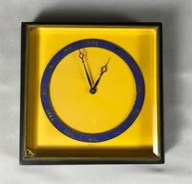 BAT:   Unusual  Swiss 8-day table clock - black marble and gilt-bronze case with thick beveled glass.  8-day movement.  Circa 1920. 