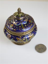 CW:   Fine Vienna bronze miniature box exquisitely decorated with opaque and foil backed translucent enamels - artist signed.  Circa 1900.