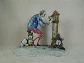 BAT:   Hand sculpted and painted humorous porcelain figural group by the Lo Scricciolo studio of Milan, Italy.  1970s 