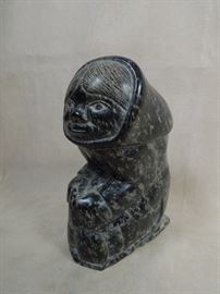 BAT:  Carved soapstone Inuit sculpture with Canadian tag and inscribed signature of Northern Territories artist. Ca. 1970s. 