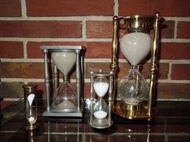 BAT:   Selection of hourglasses.  Pewter and brass frames.