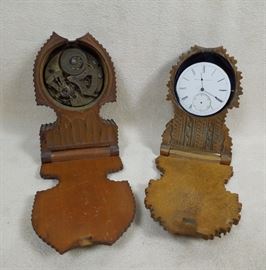 BAT:   Black Forest carved wood pocket watch holders.   Circa 1900-1915.