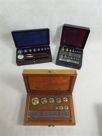 BAT:  Choice boxed weight scale sets.  Early to middle 20th century.