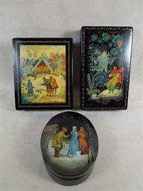 BAT:  Fine selection of Russian lacquer boxes.  1970s and earlier.
