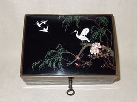 BAT:   Remarkably fine Japanese cloisonne on copper jewelry box with exquisite enamel decor.   Circa 1900.
