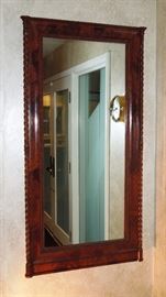 BAT:  Stunning Biedermeier Mahogany Pier Mirror - looking glass in ripple molded fillet, wide surround of figured veneers, delicate capped rope-twist stiles.  Austria or Germany, circa 1840.  Fine original condition with superb color and polish.  56" x 29"